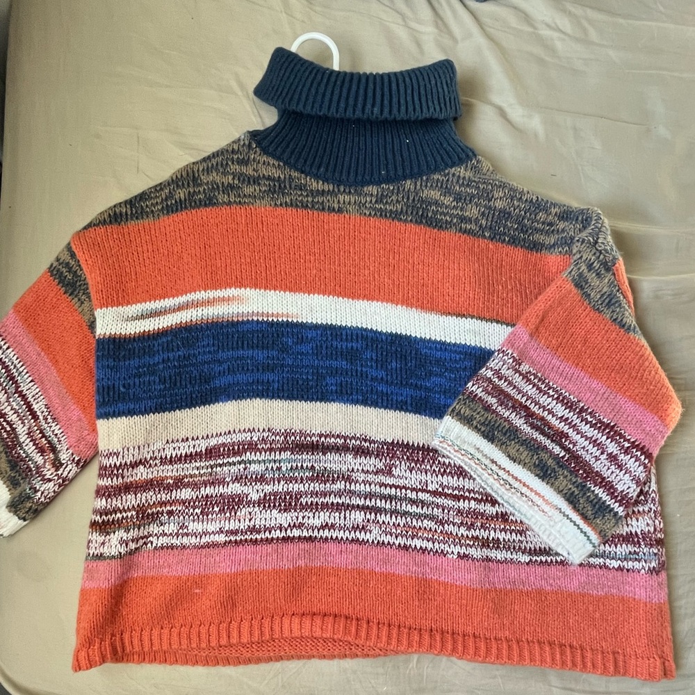 Knit Striped Turtleneck Oversized 3/4 sleeve sweater multicolor